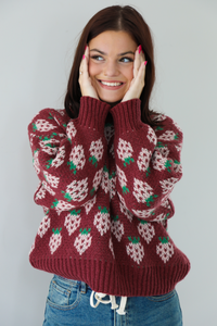 Strawberry Sweetie Sweater: Wine/Multi