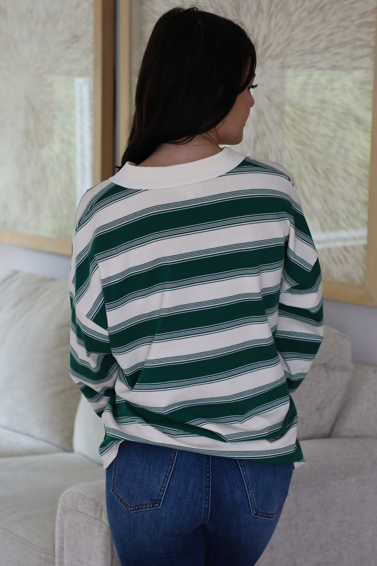 Chill Day Top: Green/Ivory Stripes