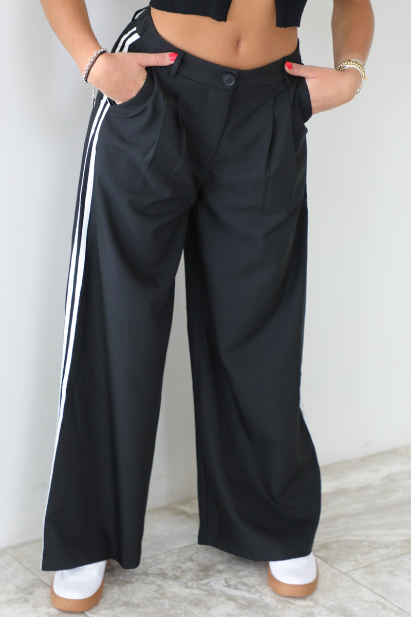 Striped Detail Pants: Black/White