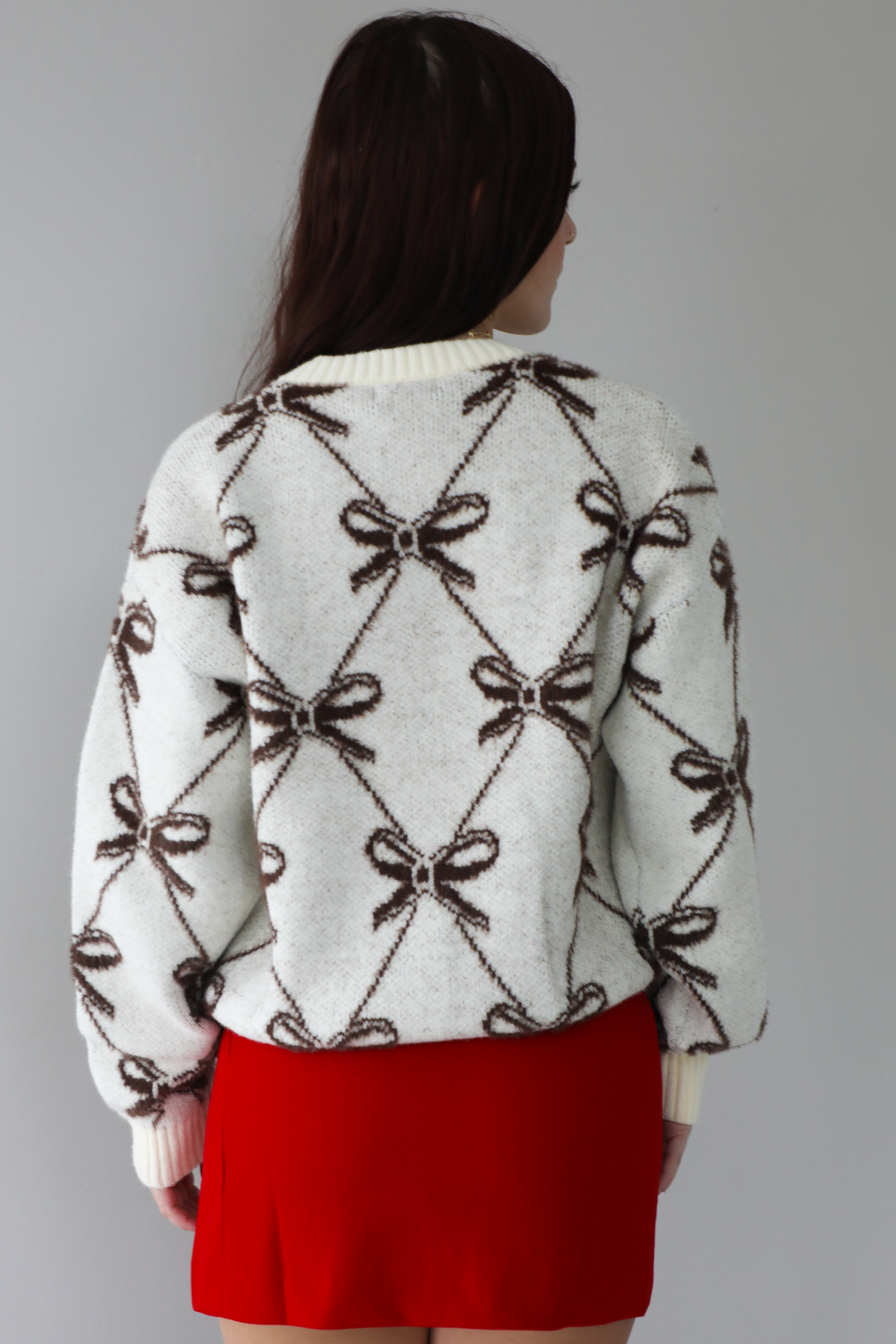 Pair With A Smile Ribbon Sweater: Ivory/Brown