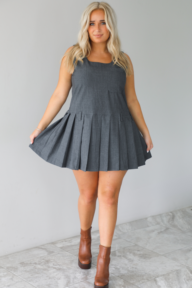 Wise Decisions Mini Dress: Charcoal