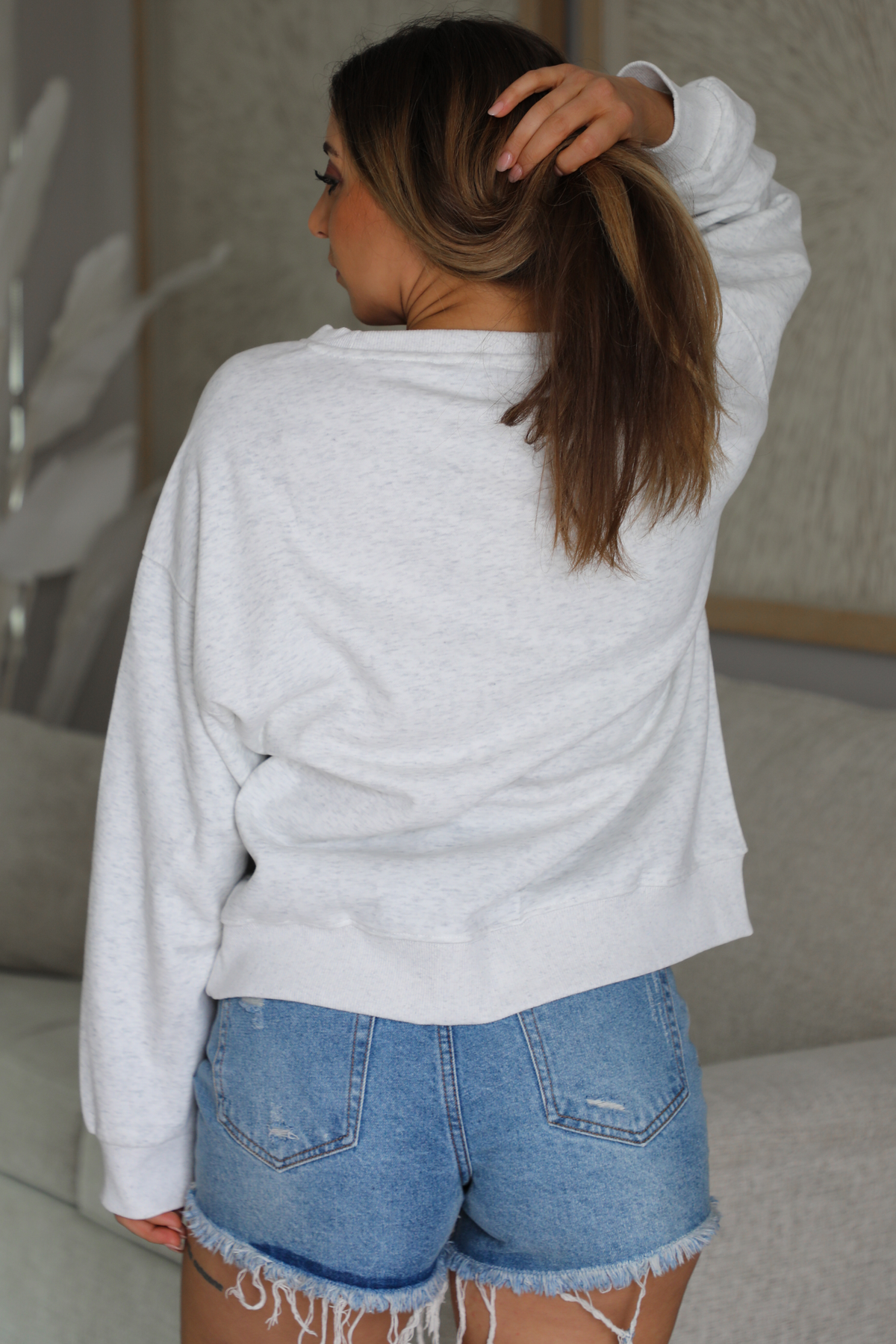 Kind Gesture Bow Sweater: Heather Grey/Cream