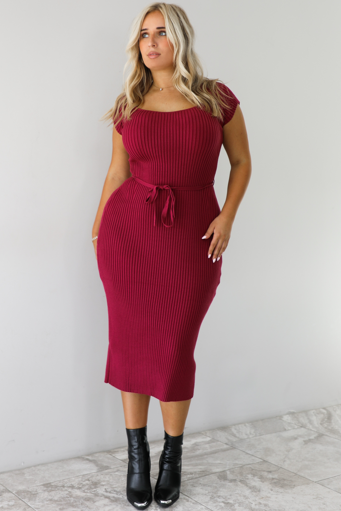 From The Start Midi Dress: Burgundy