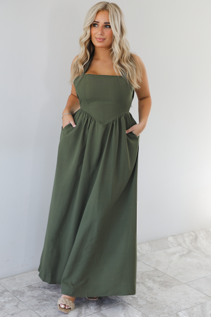 Explore Madrid Maxi Dress: Army Green