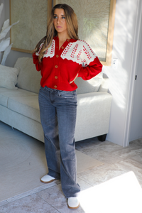 Graceful Appearance Sweater: Red/Cream