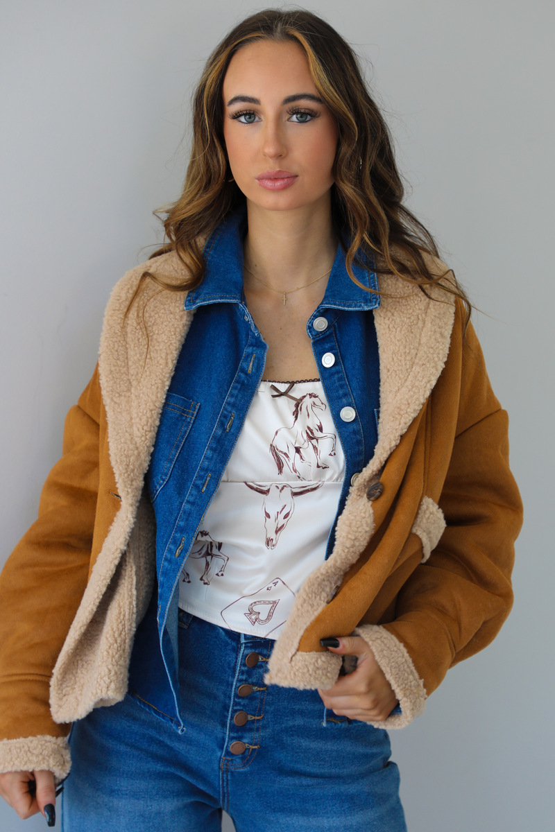 Cozy Shearling Lined Jacket: Coffee/Caramel