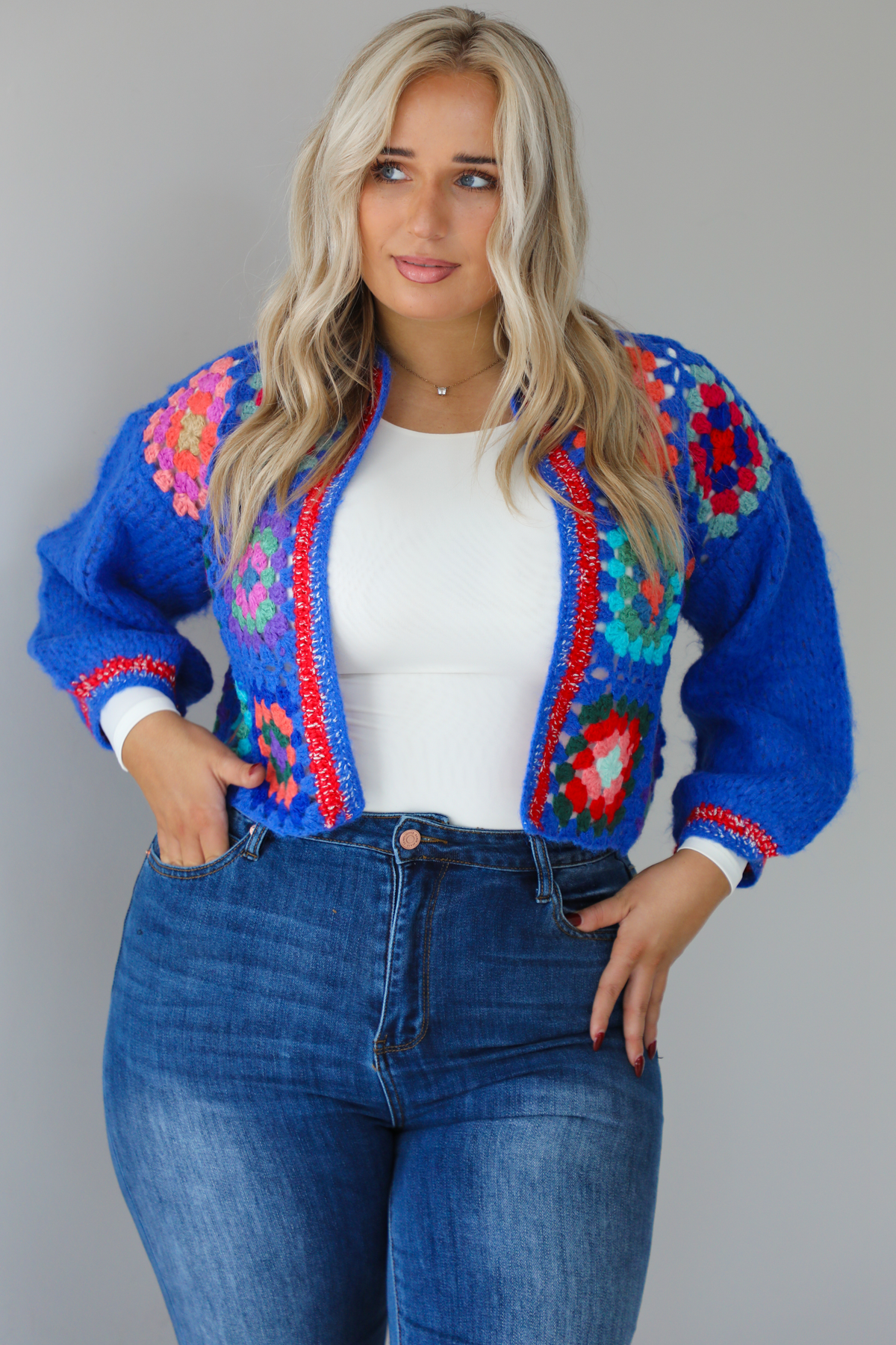 Call Me Crochet Cardigan: Blue/Multi