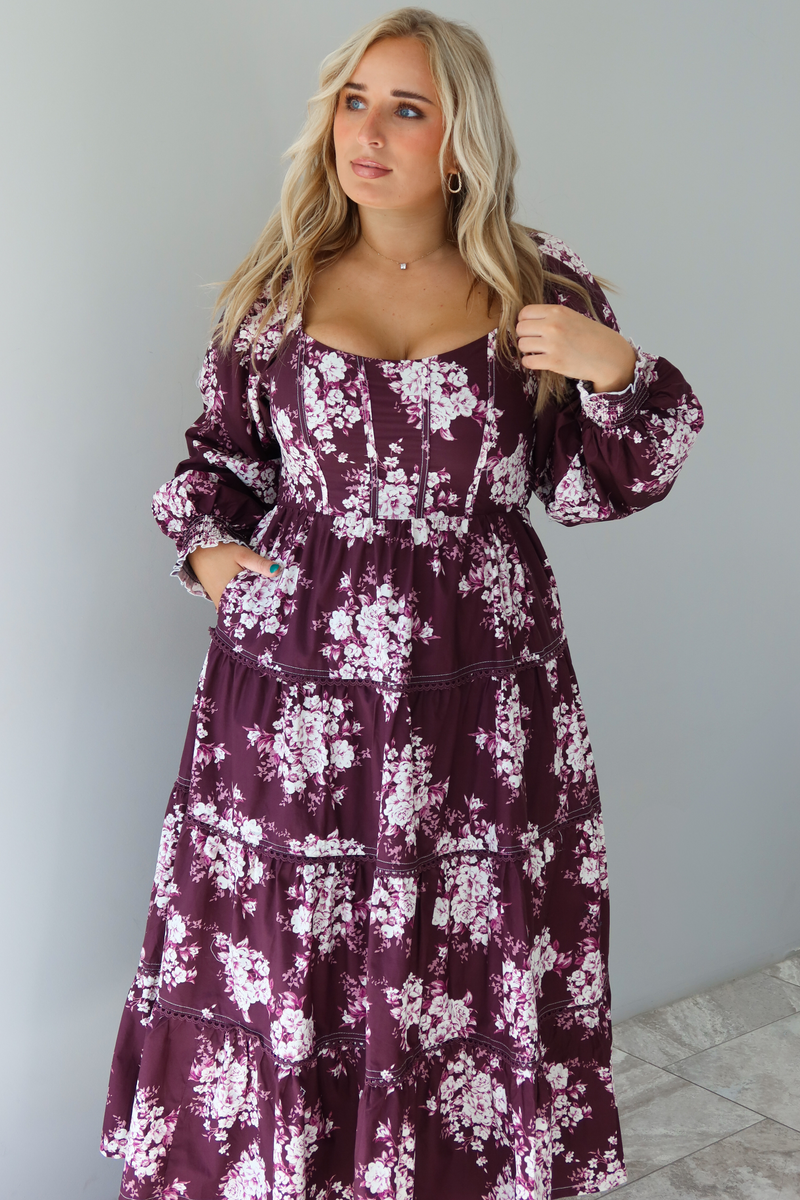 Fall Stroll Maxi Dress: Burgundy/Multi