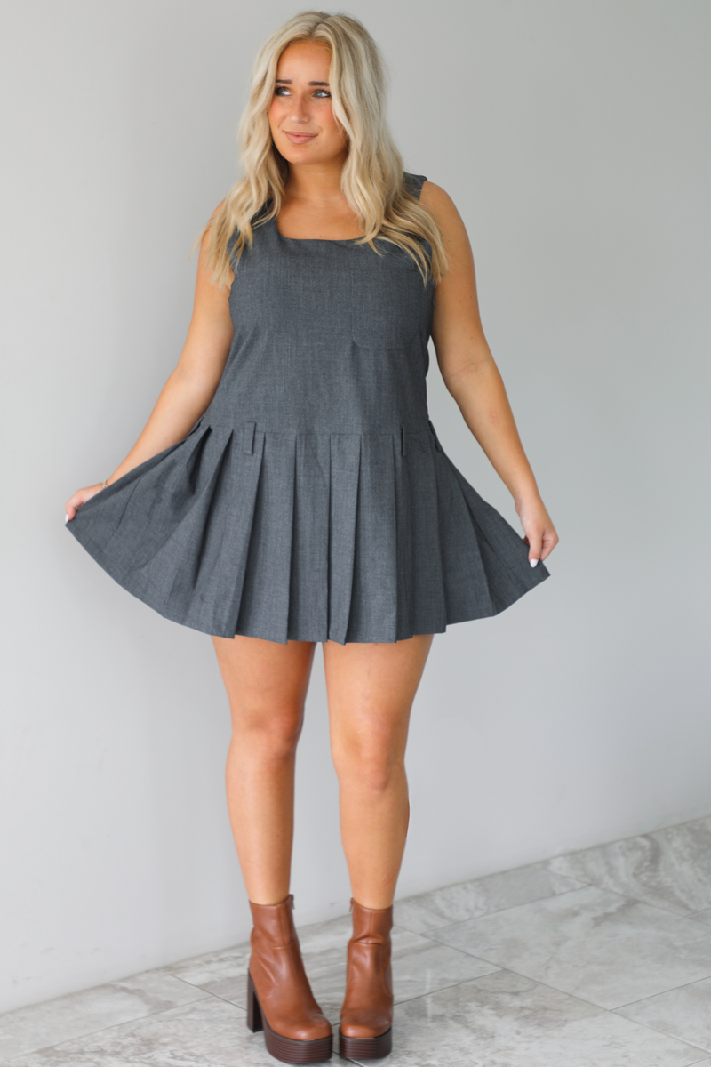 Wise Decisions Mini Dress: Charcoal