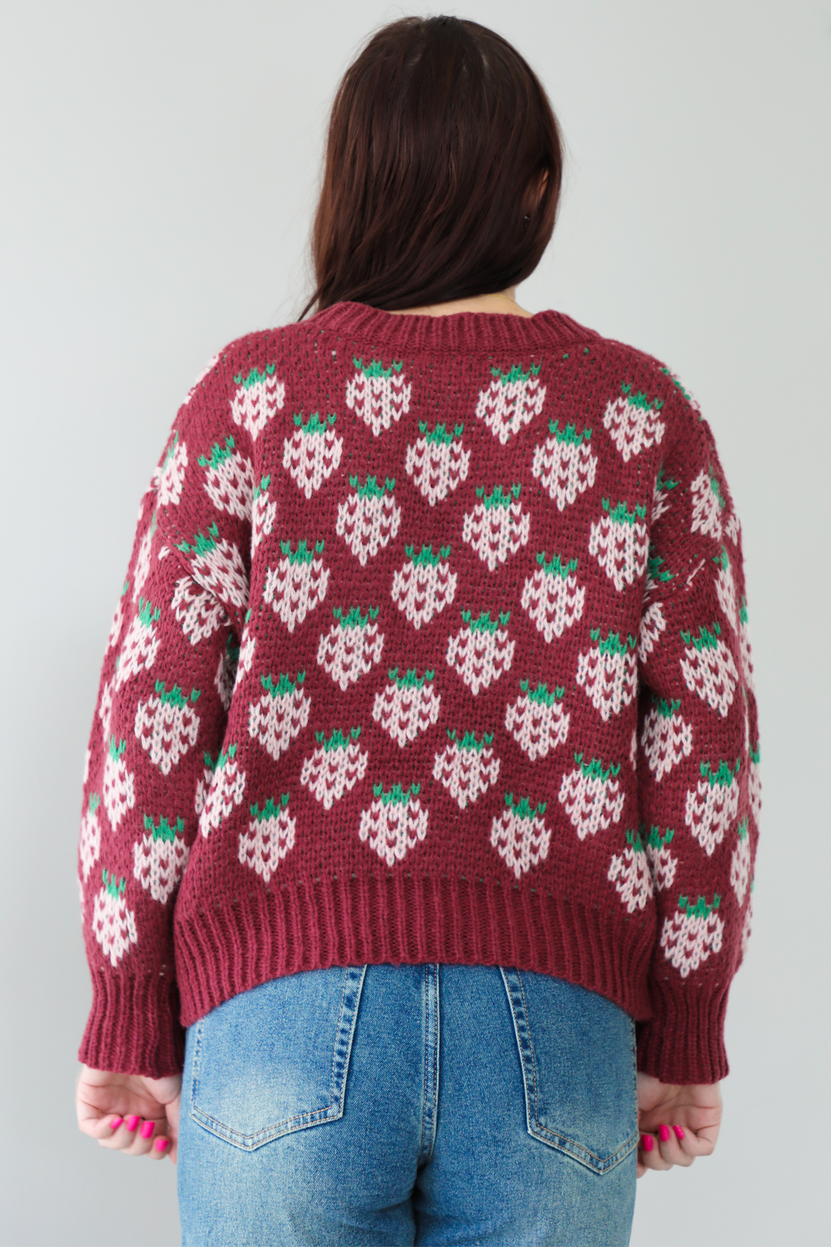 Strawberry Sweetie Sweater: Wine/Multi