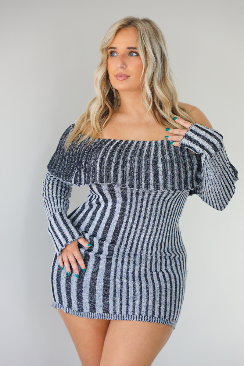 Daytime Dreams Sweater Dress: Black/White