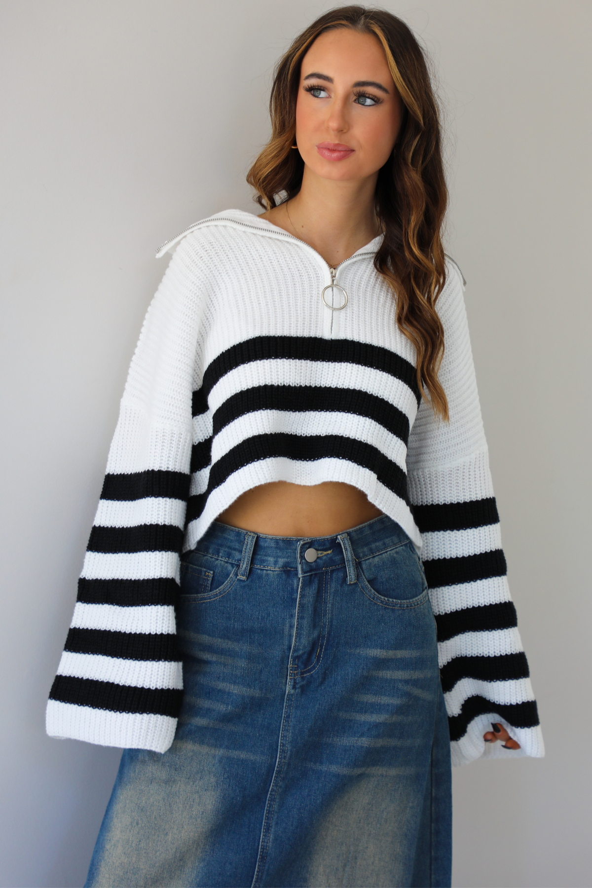 Crisp And Cozy Sweater: White/Black