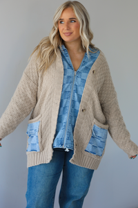 Layered Perfection Jacket: Taupe/Denim