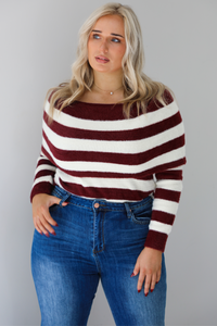 Come My Way Sweater: Burgundy/White