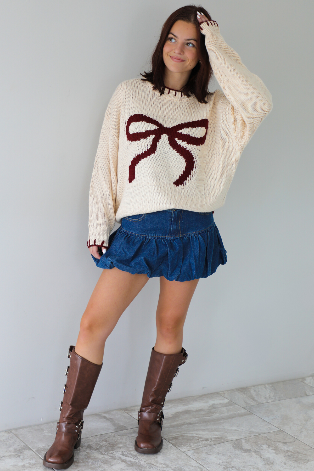 Feeling Like Love Sweater: Tan/Burgundy