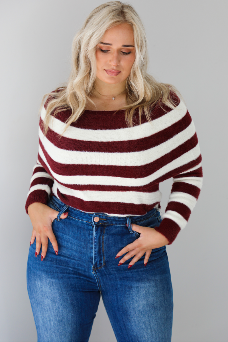 Come My Way Sweater: Burgundy/White