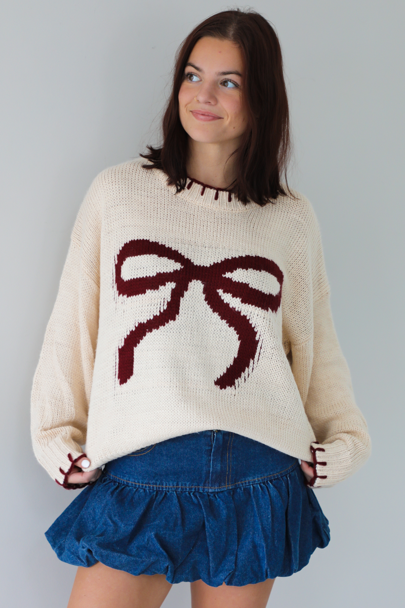 Feeling Like Love Sweater: Tan/Burgundy