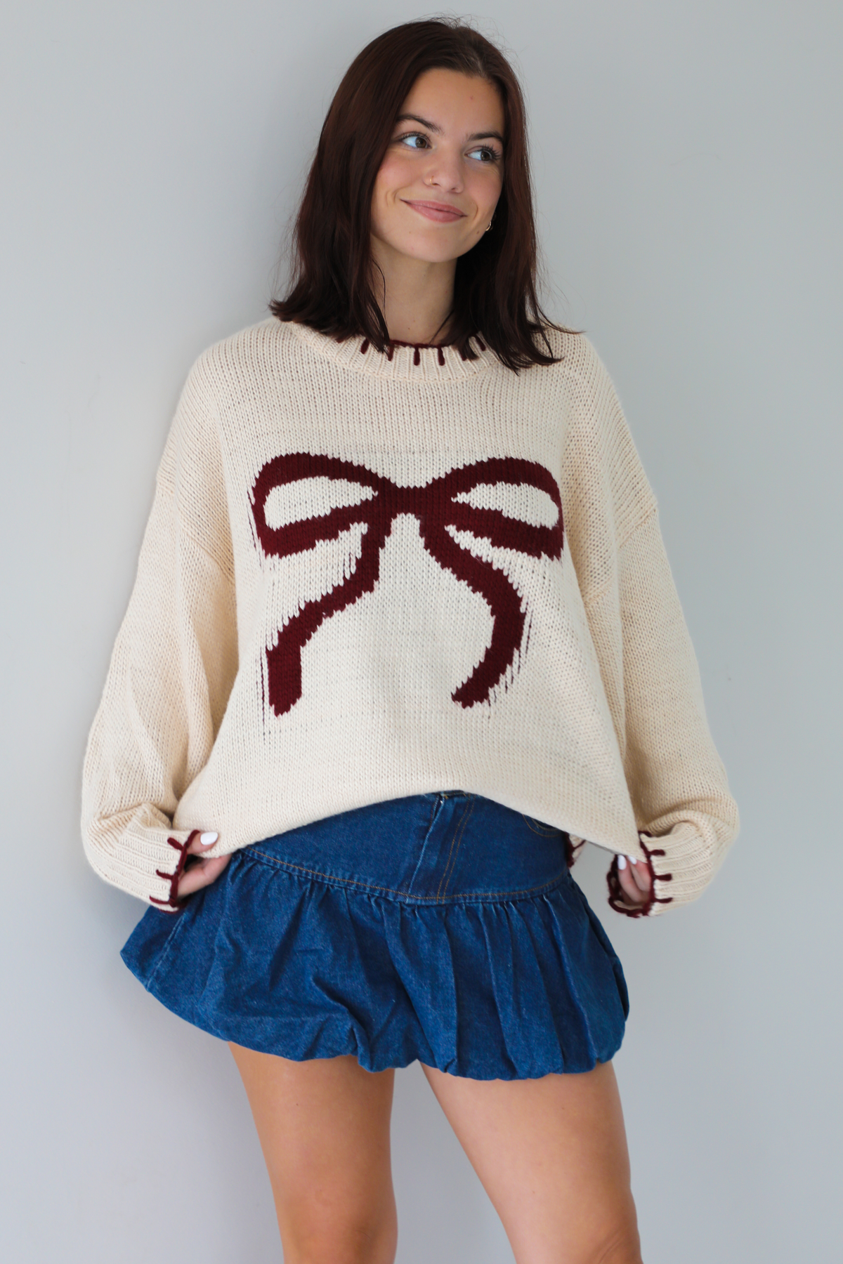 Feeling Like Love Sweater: Tan/Burgundy