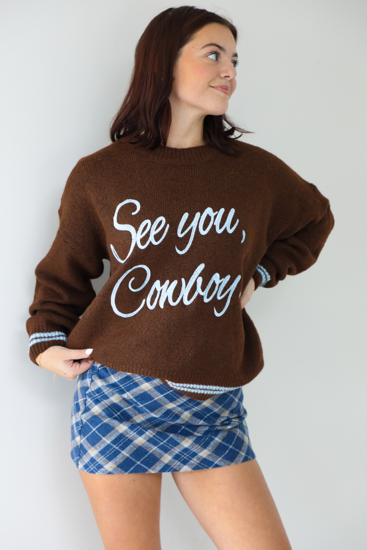 See You, Cowboy Sweater: Chocolate/Blue