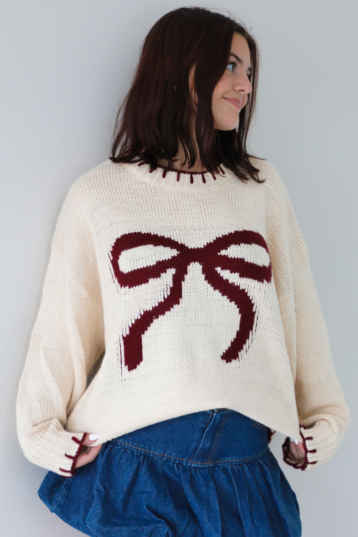 Feeling Like Love Sweater: Tan/Burgundy