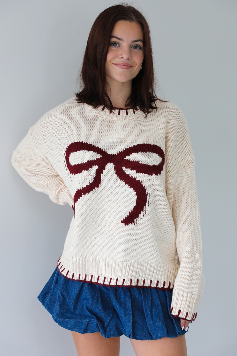 Feeling Like Love Sweater: Tan/Burgundy