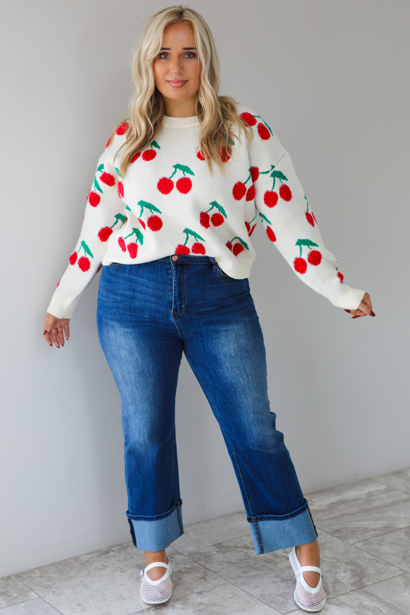 Cherry On Top Sweater: White/Multi