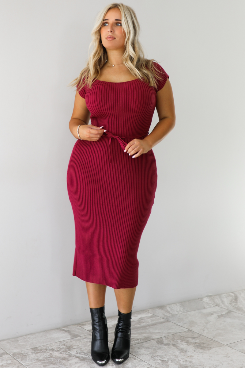 From The Start Midi Dress: Burgundy