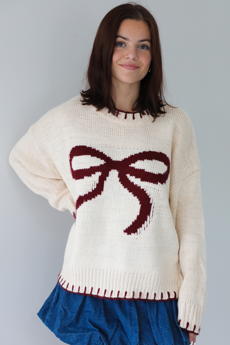 Feeling Like Love Sweater: Tan/Burgundy