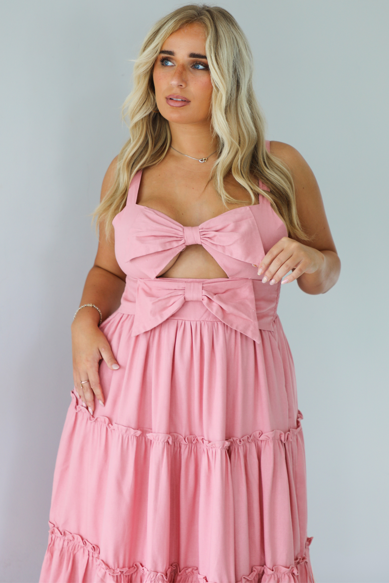 Brunch In Berlin Cut Out Bow Maxi Dress: Dusty Pink