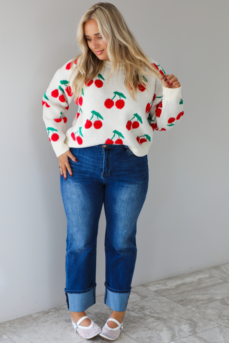 Cherry On Top Sweater: White/Multi