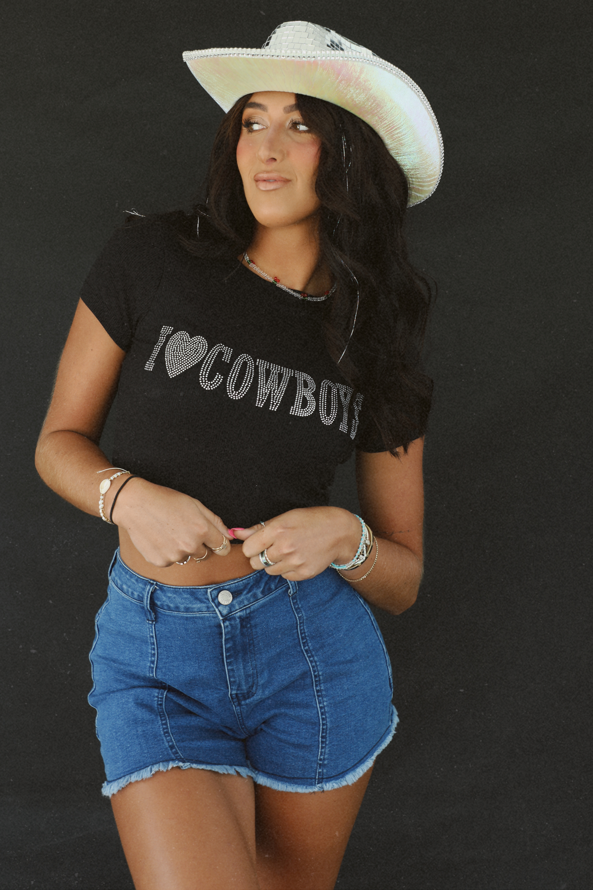 I LOVE COWBOYS Baby Tee: Black/Silver