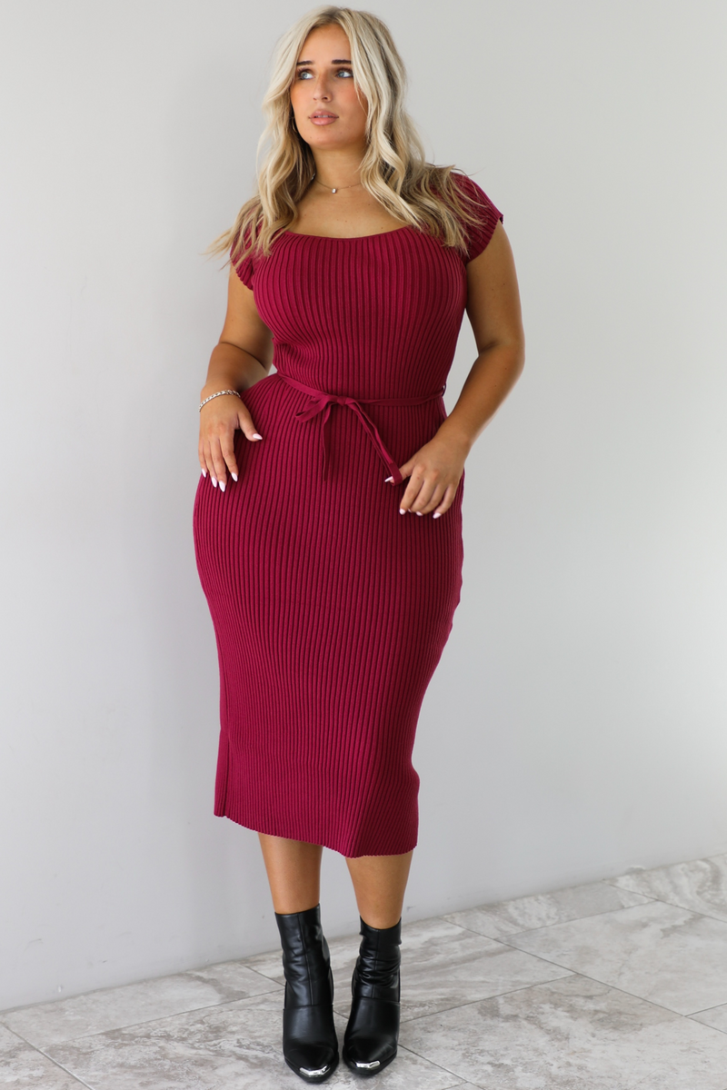 From The Start Midi Dress: Burgundy