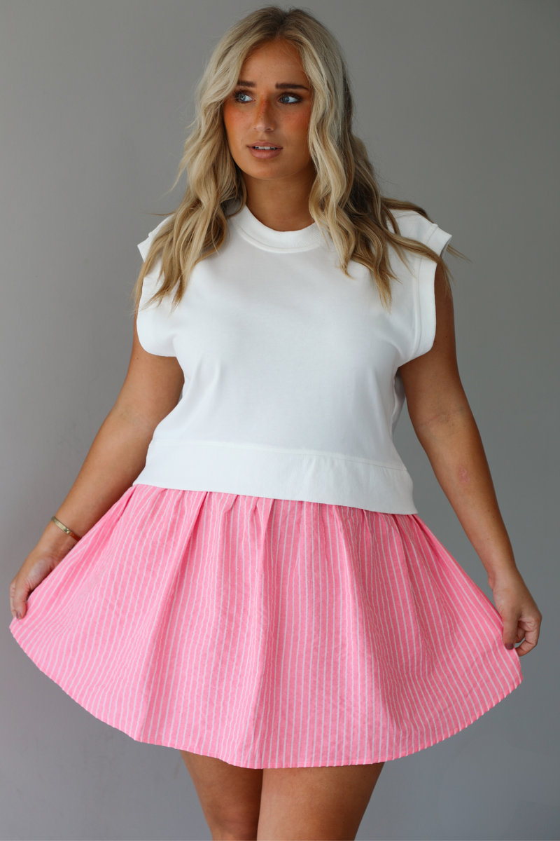 In Love With The Babydoll Dress: Pink/White