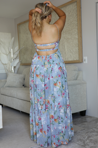 PRE-ORDER: Floral Beauty Maxi Dress: Sky Blue/Multi Floral