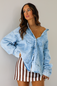 Change Of Plans Button-Down Top: Light Denim