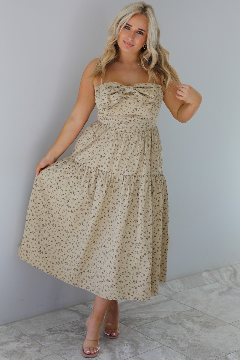 Ready For Spring Midi Dress: Sand/Taupe