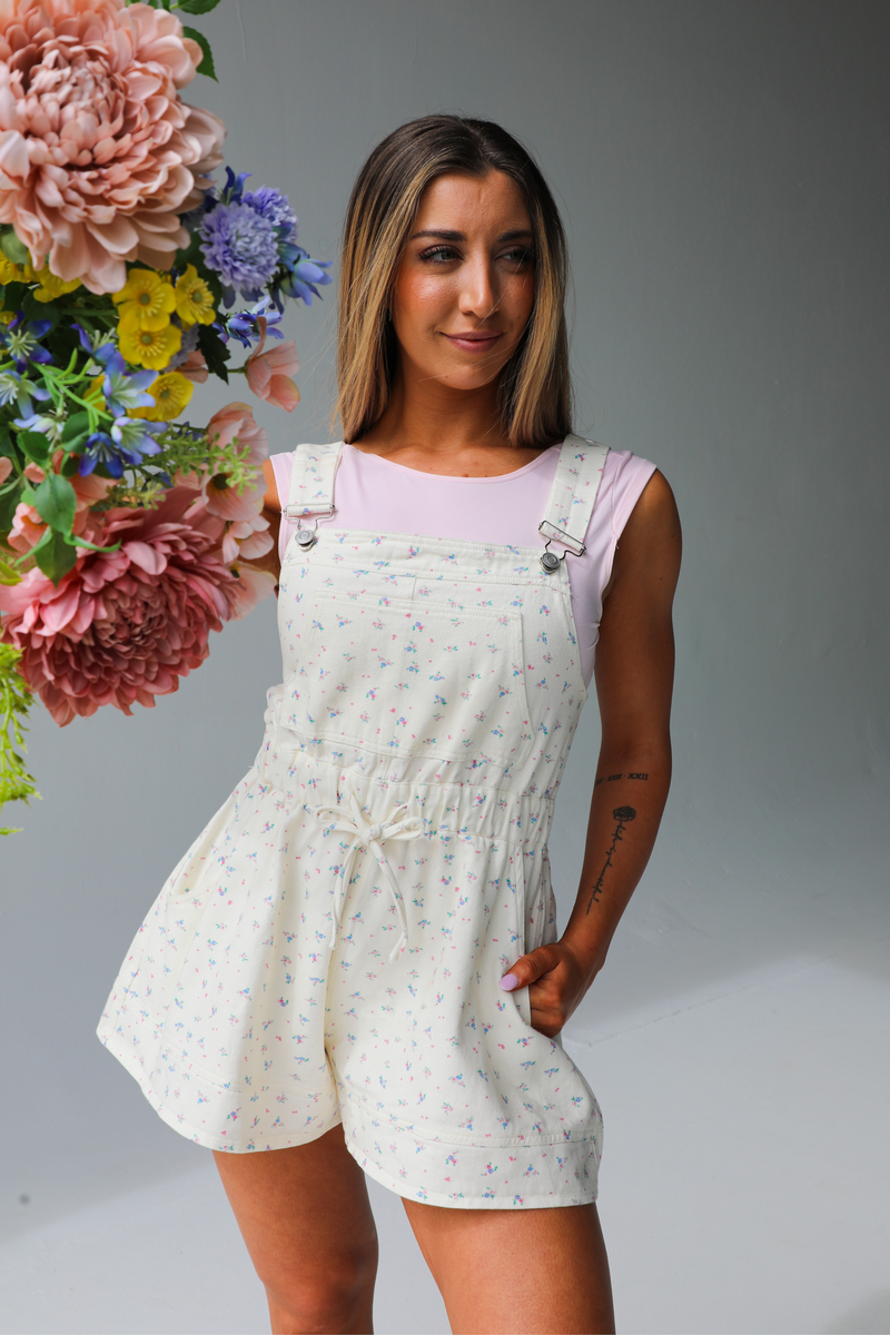 Sweet Lifestyle Overalls: Cream/Multi