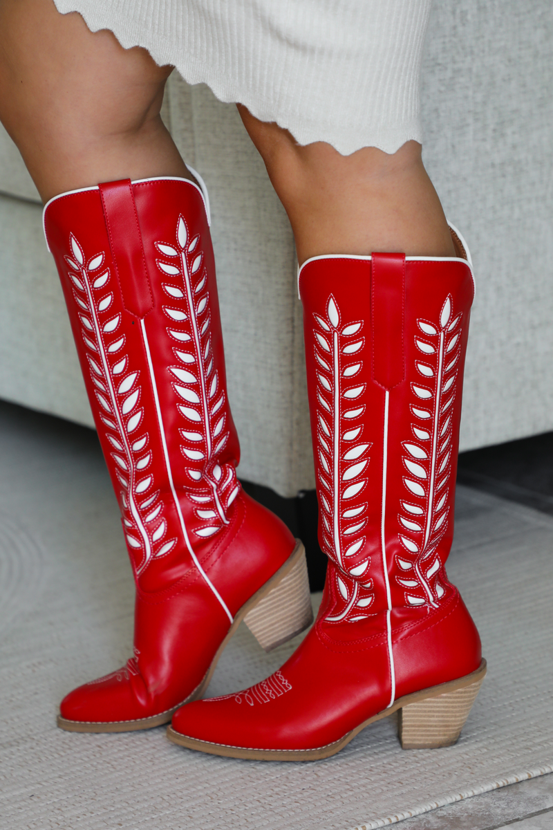 Broadway Girl Boots: Red/White