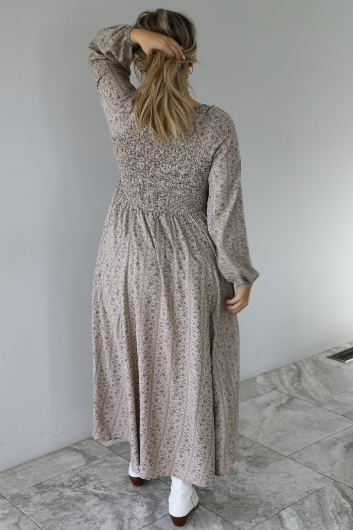 Breaking Free Maxi Dress: Taupe/Multi