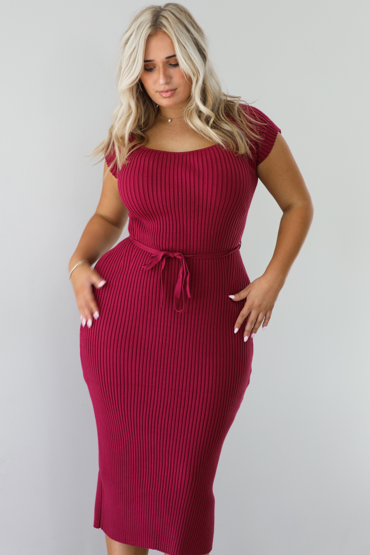 From The Start Midi Dress: Burgundy