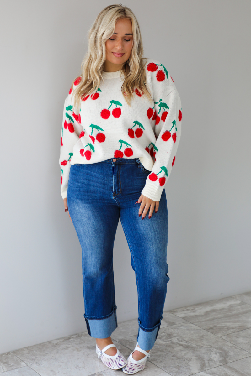 Cherry On Top Sweater: White/Multi