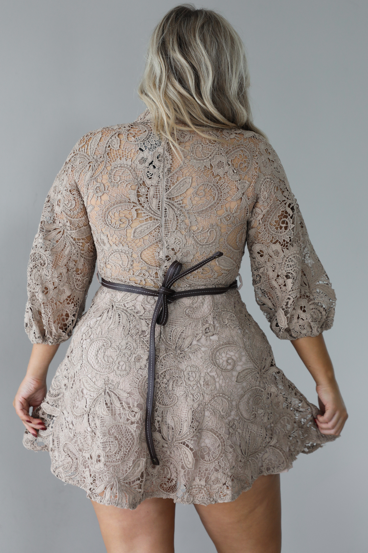 Intricate Details Dress: Taupe