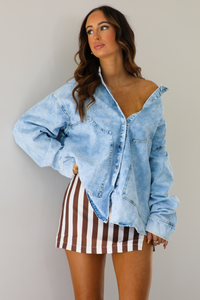 Change Of Plans Button-Down Top: Light Denim