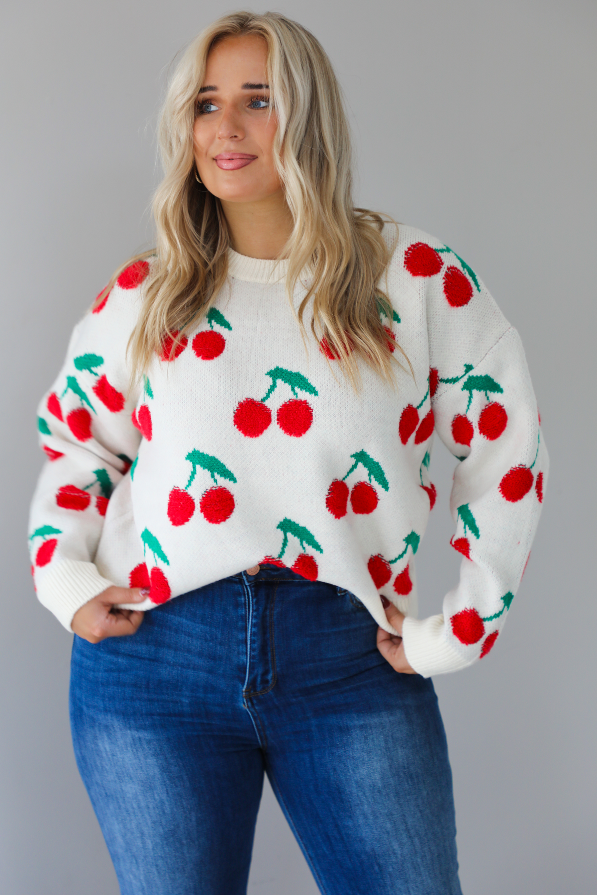 Cherry On Top Sweater: White/Multi