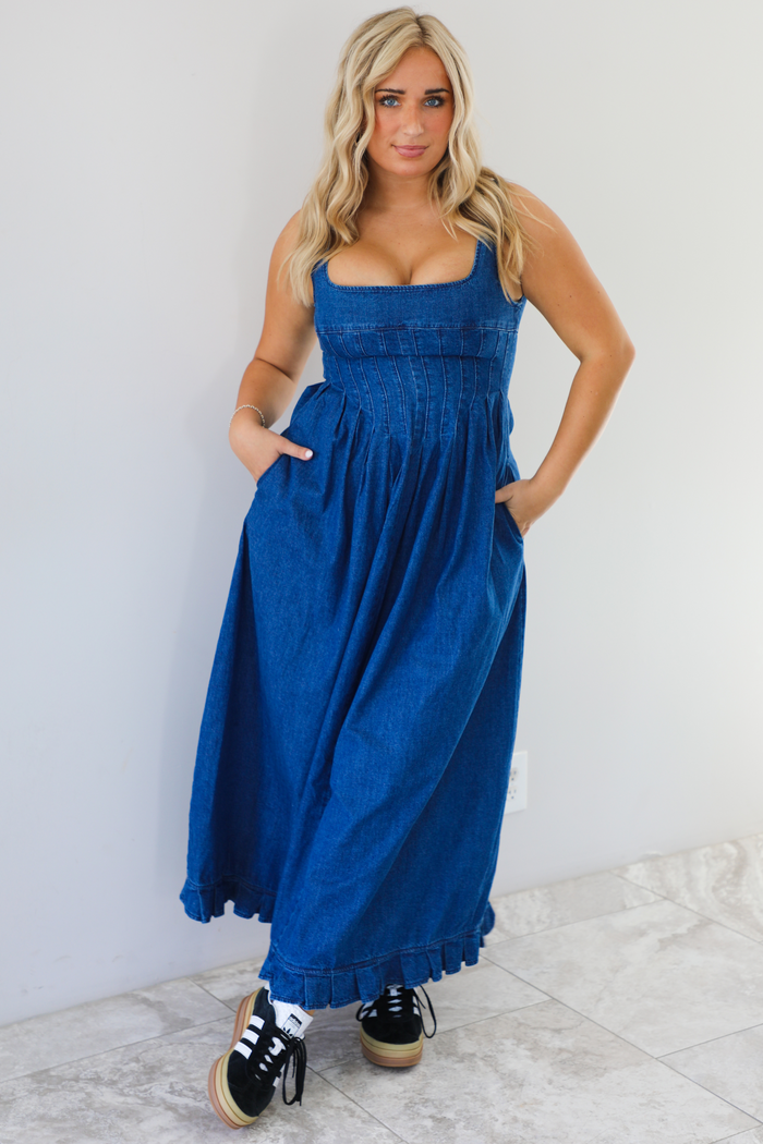 Cancelled Plans Denim Maxi Dress: Denim