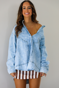 Change Of Plans Button-Down Top: Light Denim