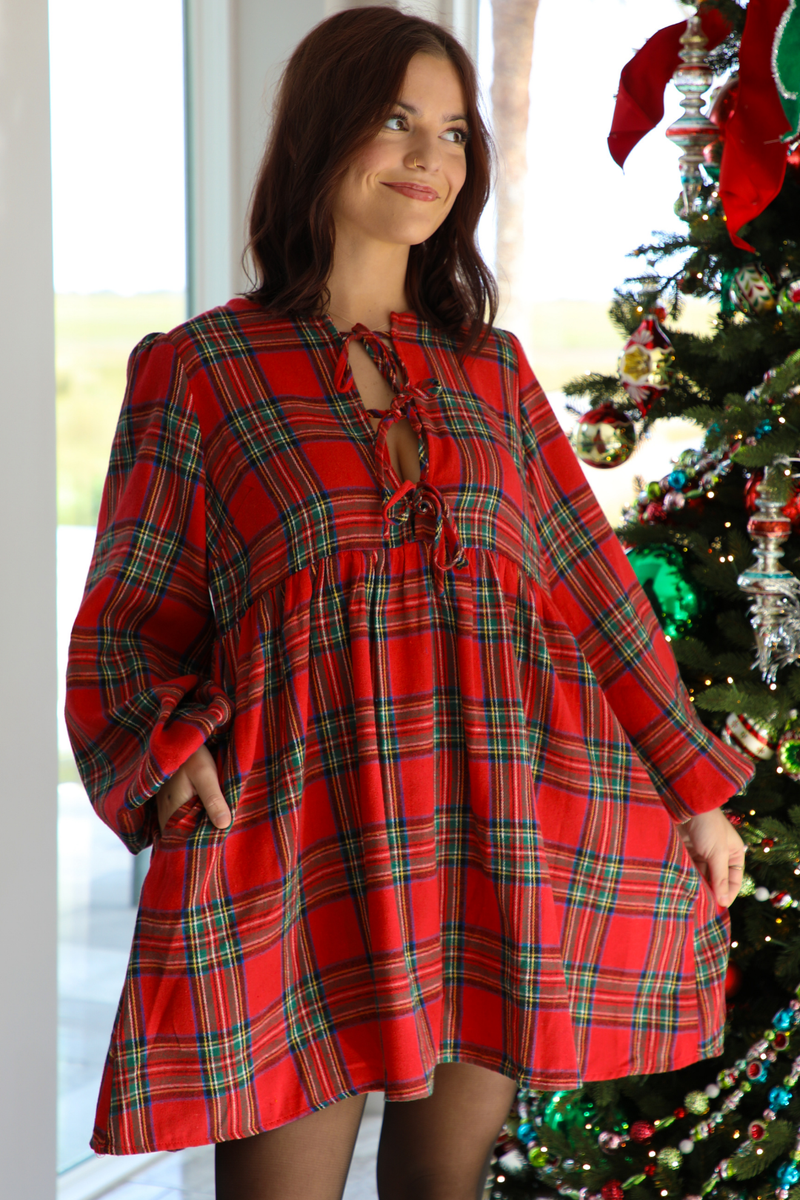 Bells Are Ringing Dress: Red/Plaid