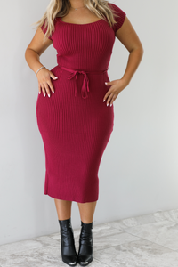 From The Start Midi Dress: Burgundy