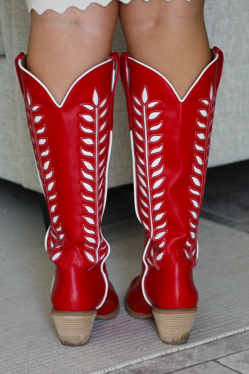 Broadway Girl Boots: Red/White