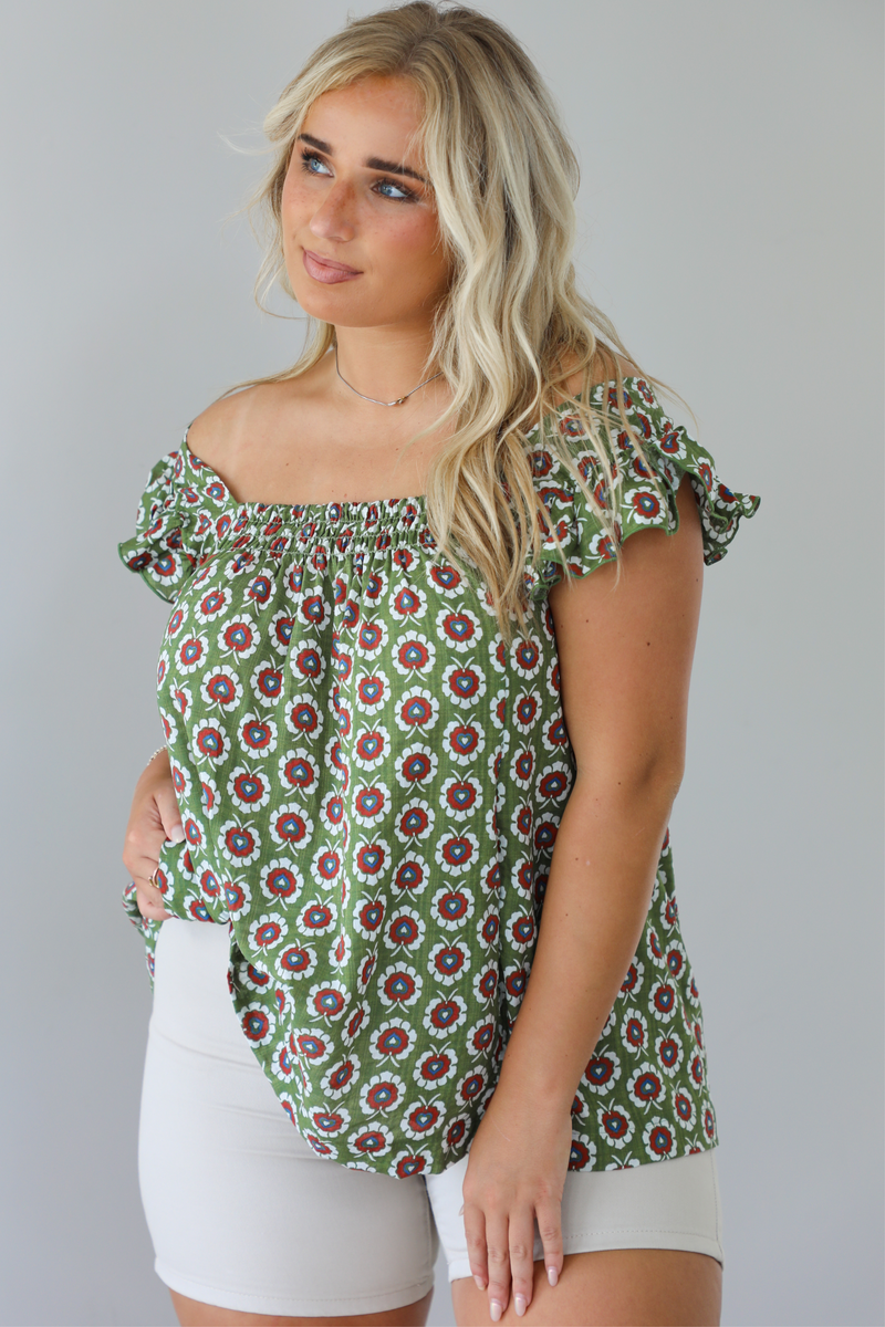 Sunny Walking Tunic Top: Olive/Multi